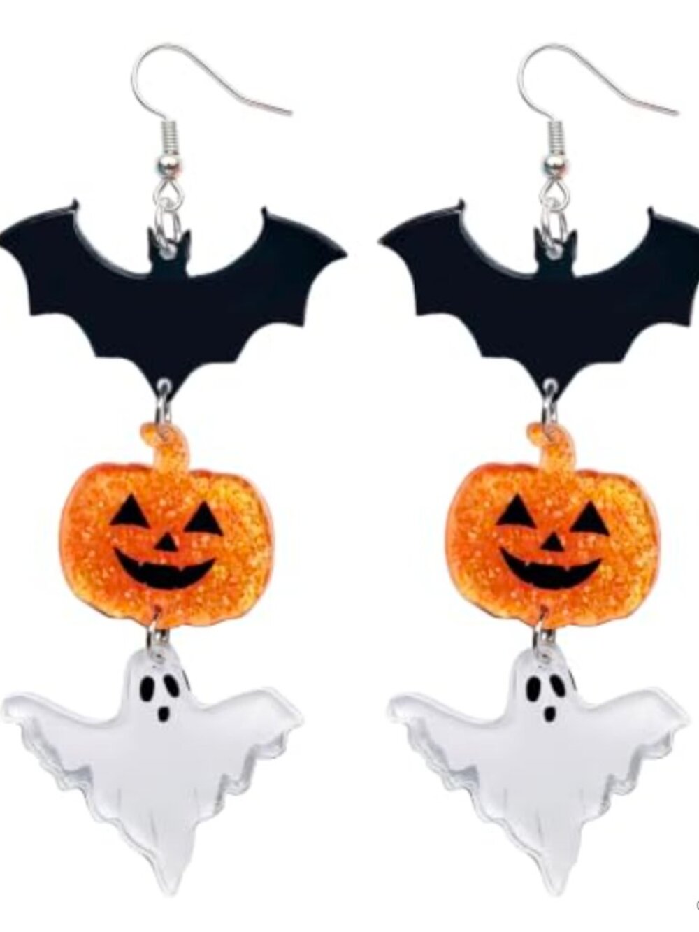 Dangle Bat Pumpkin Ghost Acrylic Drop Earrings French Wire Halloween